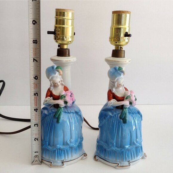 Vintage Pair Art Deco Sitzendorf German Porcelain Figurine Lamps Victorian Lady - Picture 3 of 12
